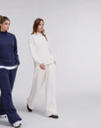 Cotton Mock Neck Sweatshirt Wide Pant Outfit