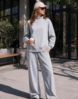 Cotton Mock Neck Sweatshirt Wide Pant Outfit