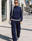 Cotton Mock Neck Sweatshirt Wide Pant Outfit