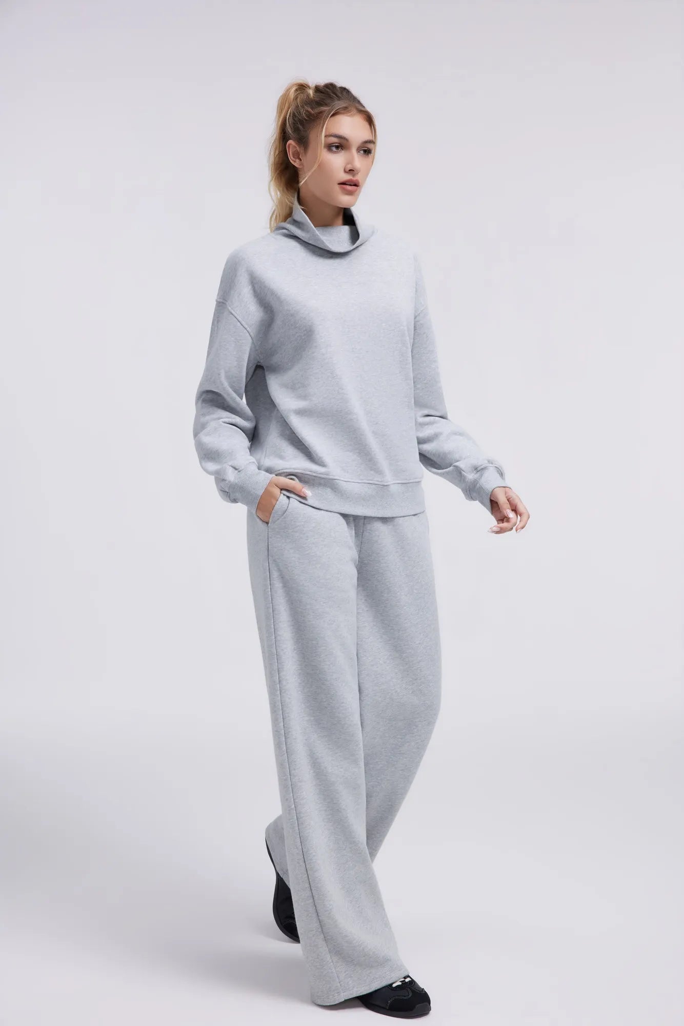 Mock Neck Sweatsuits Lounge Outfit