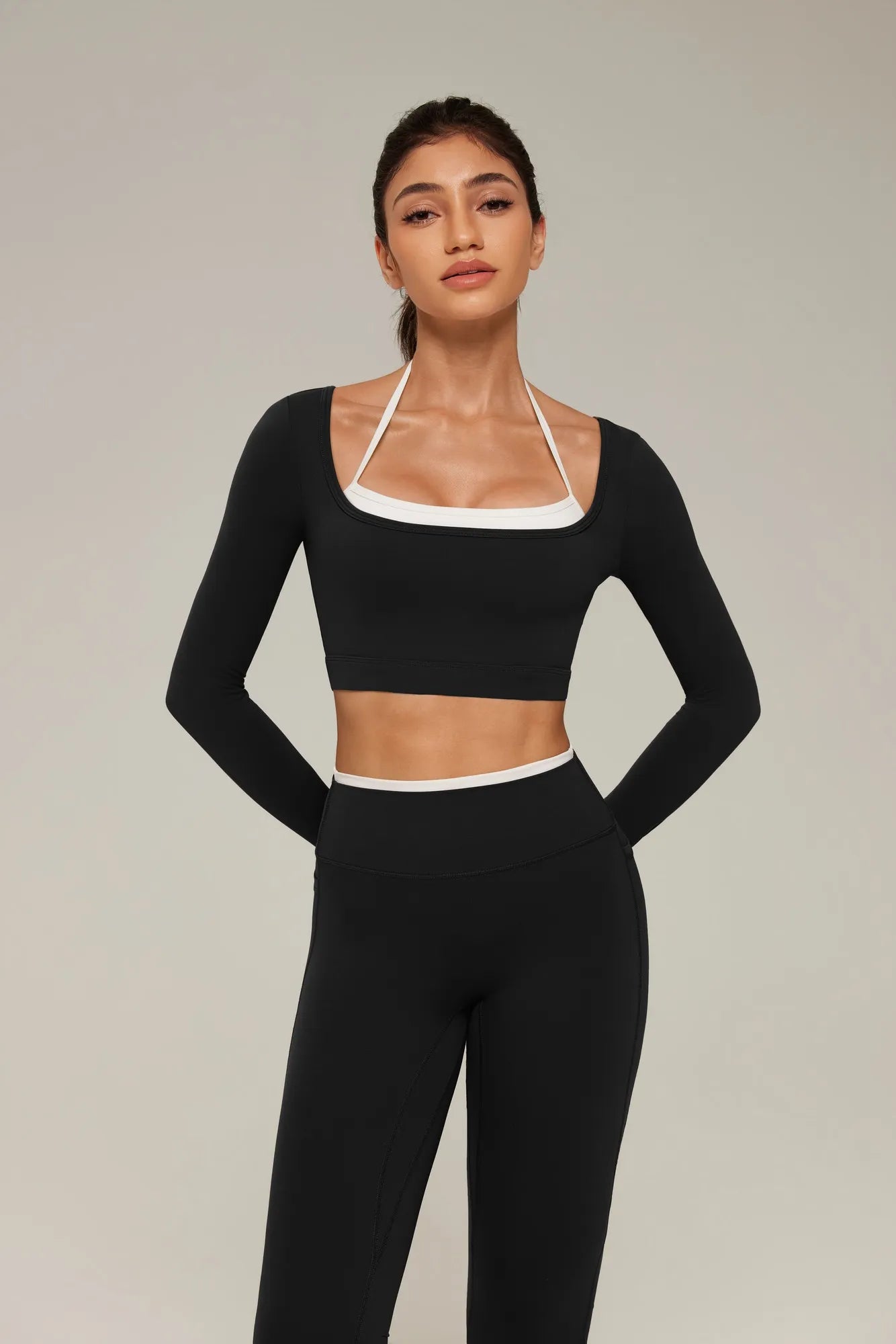 Halter Layered Two Piece Workout Set-SUUKSESS-Black-XS-SUUKSESS
