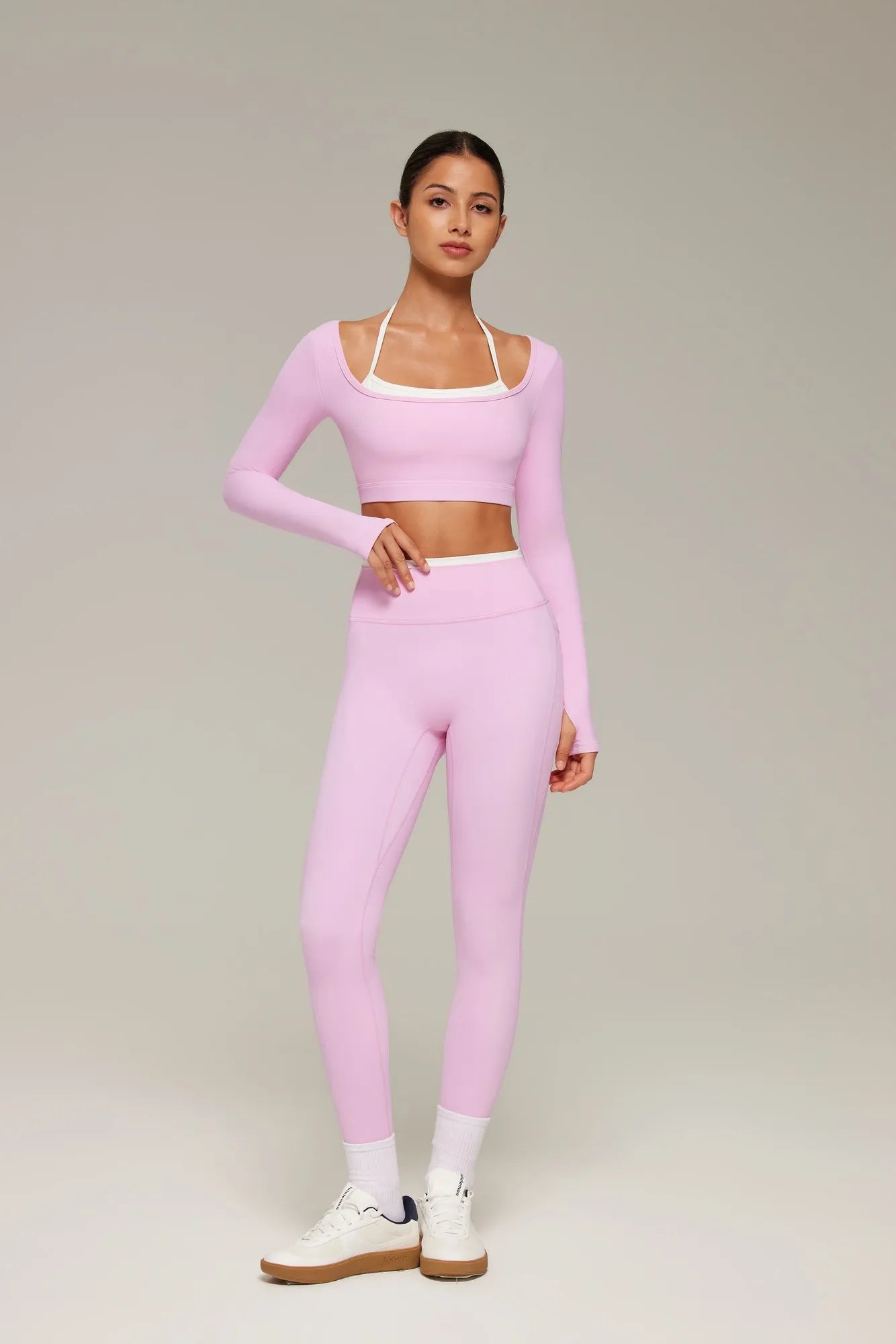 Halter Layered Two Piece Workout Set-SUUKSESS-Pink-XS-SUUKSESS
