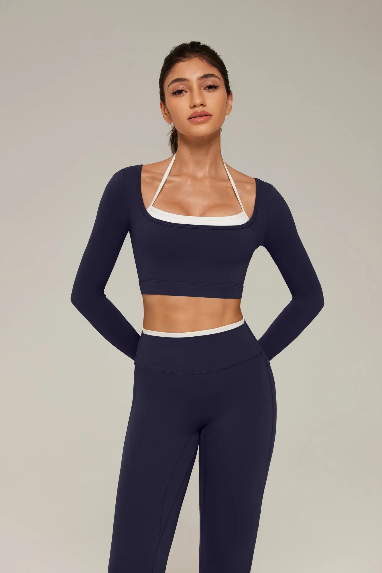 Halter Layered Two Piece Workout Set-SUUKSESS-Navy-XS-SUUKSESS