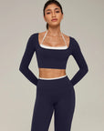 Halter Layered Two Piece Workout Set-SUUKSESS-Navy-XS-SUUKSESS