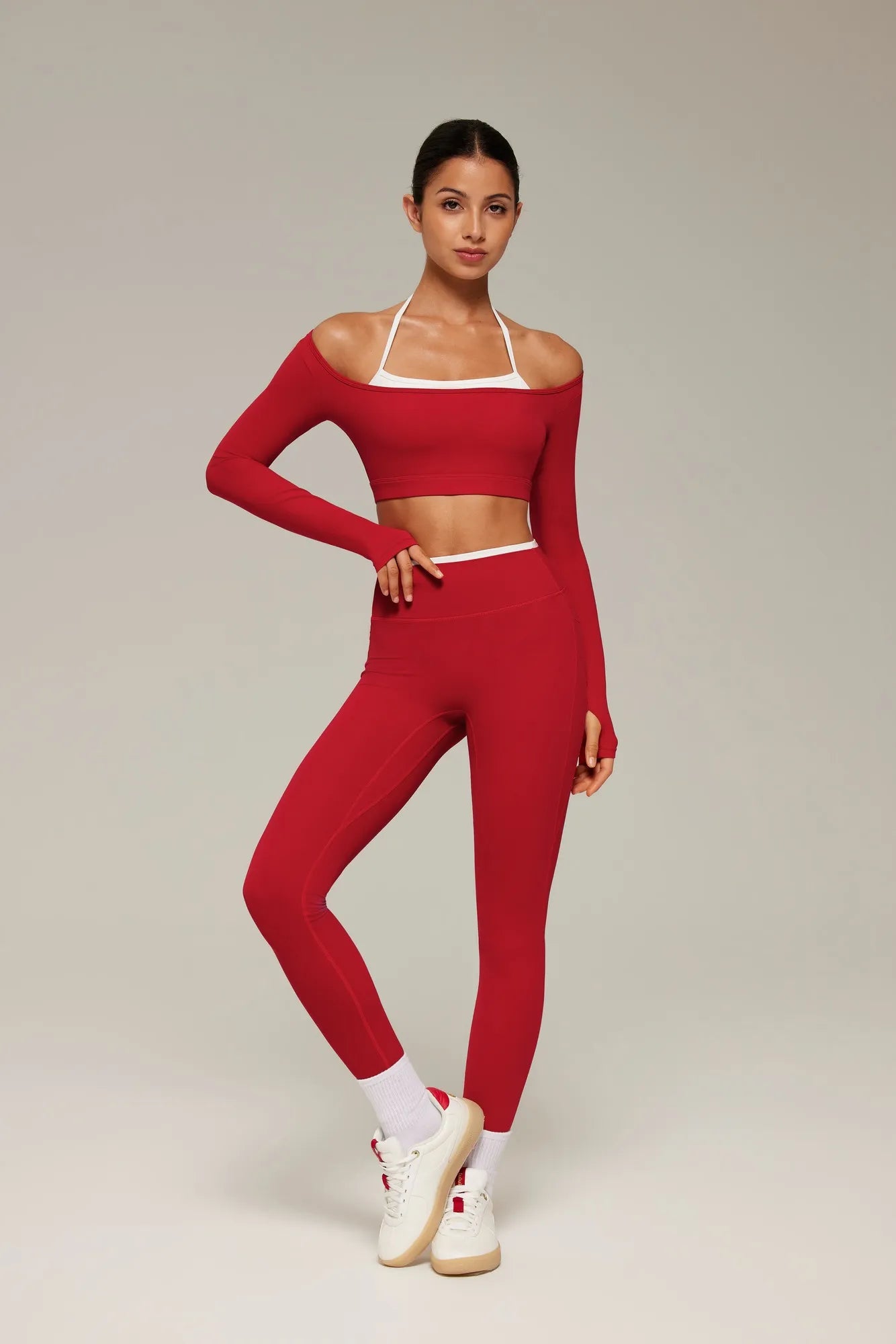 Halter Layered Two Piece Workout Set-SUUKSESS-Red-XS-SUUKSESS