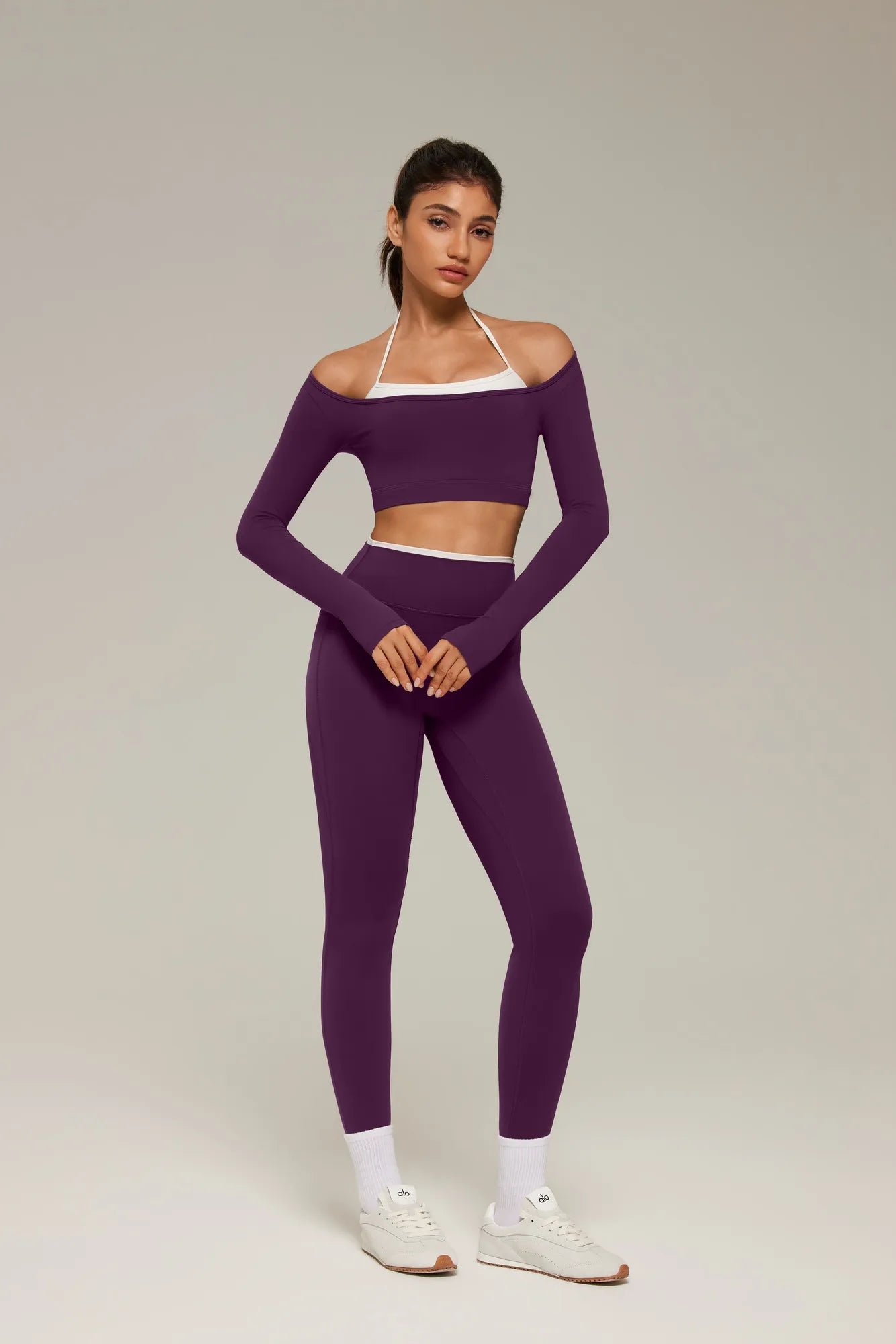 Halter Layered Two Piece Workout Set-SUUKSESS-Violet-XS-SUUKSESS