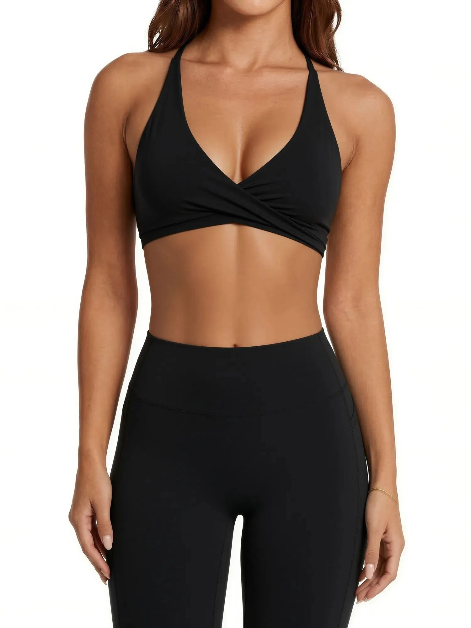 V Neck Bra 2 Piece Workout Set-SUUKSESS-Black-XS-SUUKSESS