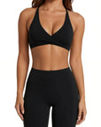 V Neck Bra 2 Piece Workout Set-SUUKSESS-Black-XS-SUUKSESS