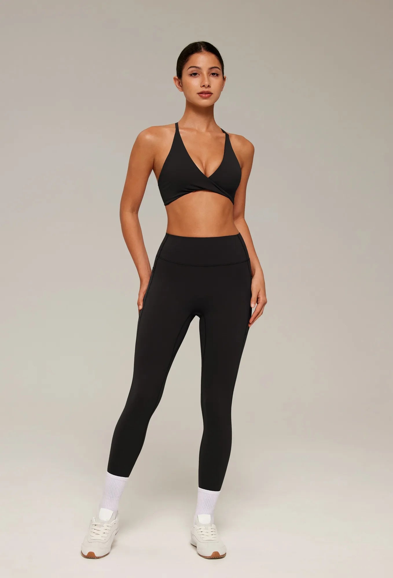 V Neck Bra 2 Piece Workout Set-SUUKSESS-SUUKSESS