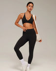 V Neck Bra 2 Piece Workout Set-SUUKSESS-SUUKSESS