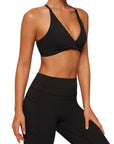 V Neck Bra 2 Piece Workout Set-SUUKSESS-SUUKSESS