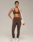 V Neck Bra 2 Piece Workout Set-SUUKSESS-SUUKSESS