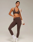 V Neck Bra 2 Piece Workout Set-SUUKSESS-SUUKSESS