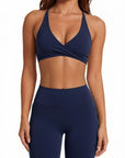 V Neck Bra 2 Piece Workout Set-SUUKSESS-Navy-XS-SUUKSESS