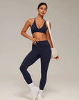 V Neck Bra 2 Piece Workout Set-SUUKSESS-SUUKSESS