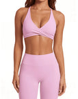 V Neck Bra 2 Piece Workout Set-SUUKSESS-Pink-XS-SUUKSESS