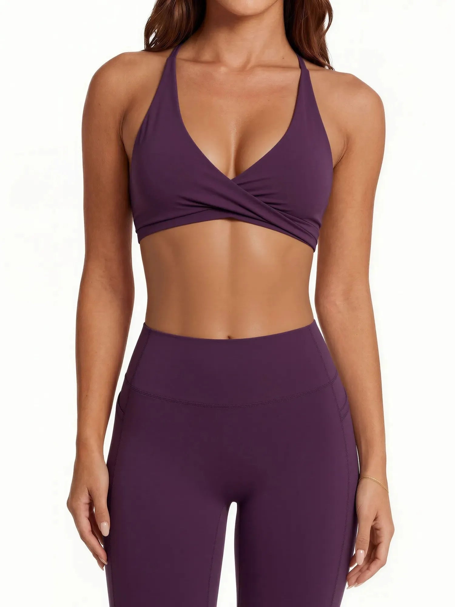 V Neck Bra 2 Piece Workout Set-SUUKSESS-Purple-XS-SUUKSESS