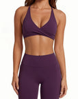 V Neck Bra 2 Piece Workout Set-SUUKSESS-Purple-XS-SUUKSESS