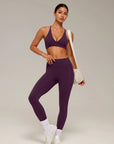 V Neck Bra 2 Piece Workout Set-SUUKSESS-SUUKSESS