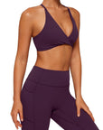 V Neck Bra 2 Piece Workout Set-SUUKSESS-SUUKSESS