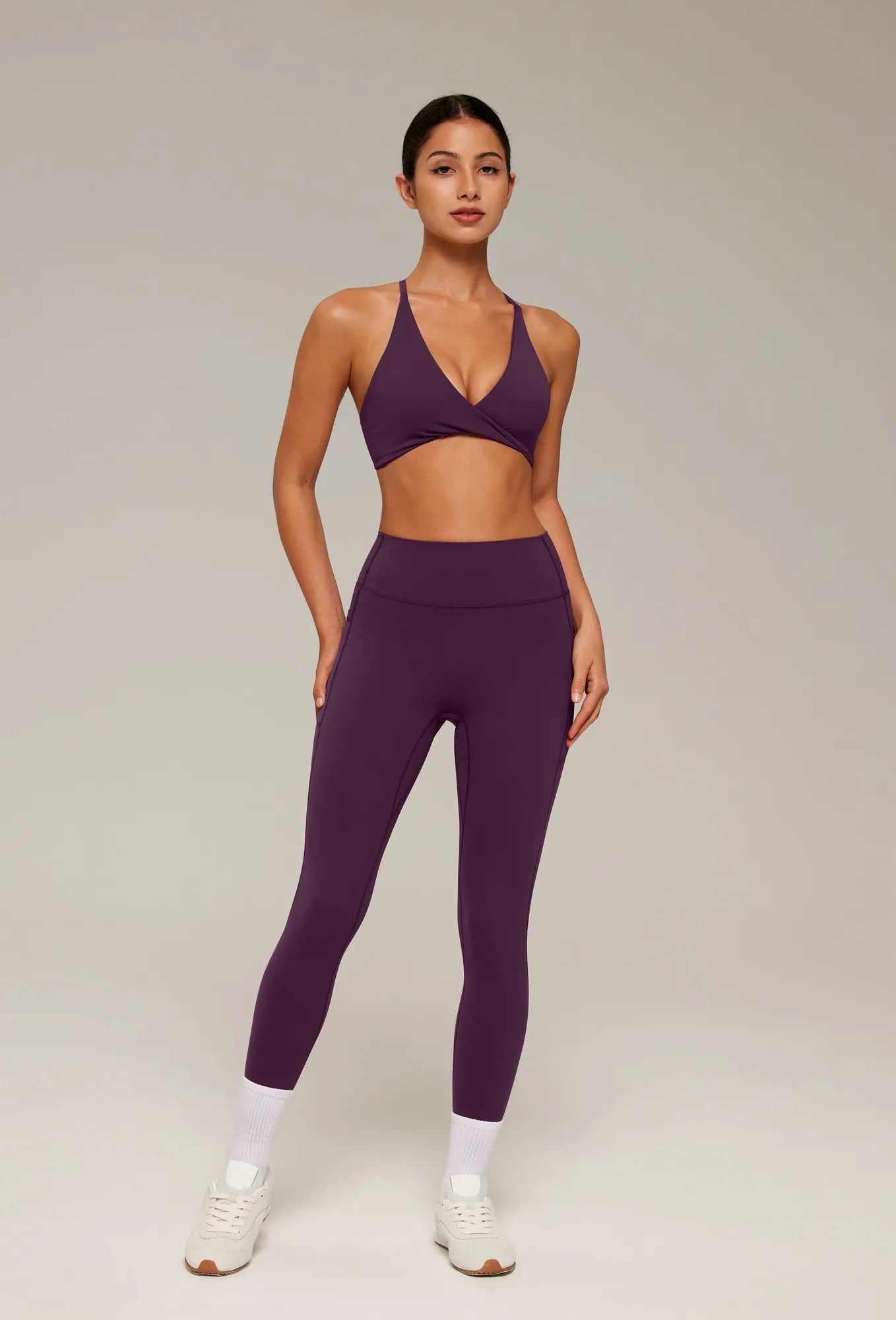 V Neck Bra 2 Piece Workout Set-SUUKSESS-SUUKSESS