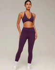 V Neck Bra 2 Piece Workout Set-SUUKSESS-SUUKSESS