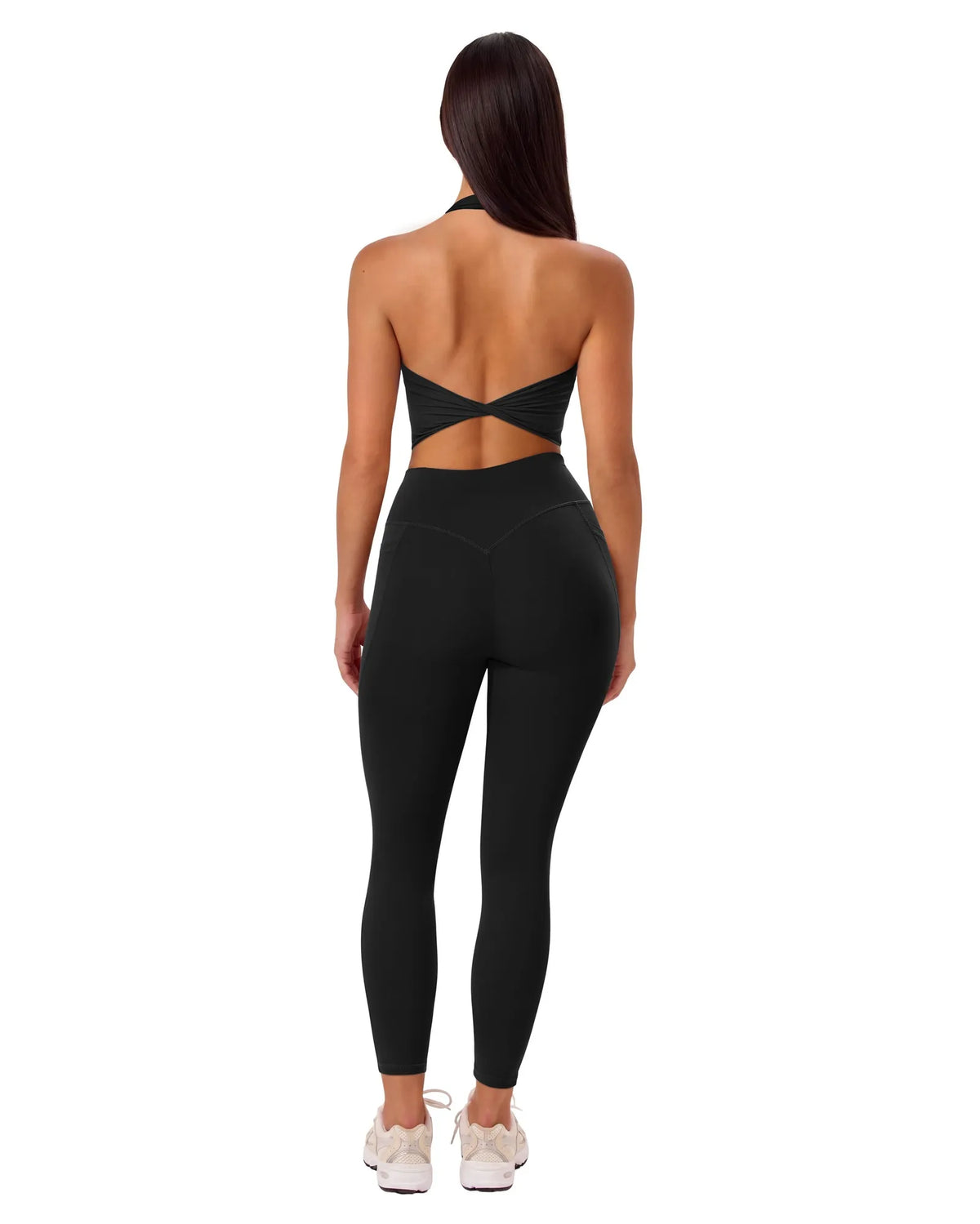 Twist Backless Halter Neck Workout Sets