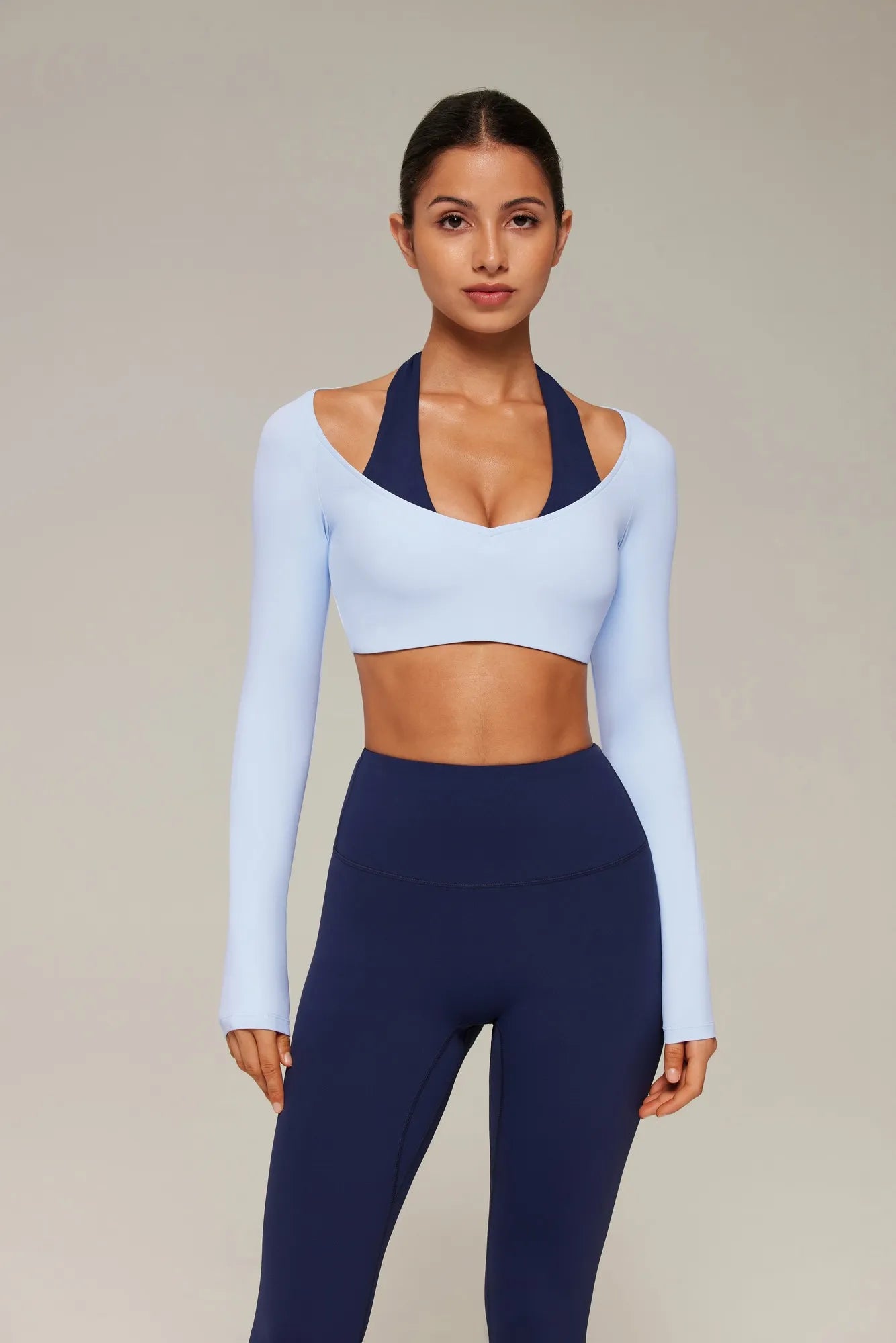 Double Layer Padded Pilates Workout Set-SUUKSESS-Sky Blue-Navy-XS-SUUKSESS