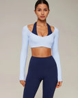 Double Layer Padded Pilates Workout Set-SUUKSESS-Sky Blue-Navy-XS-SUUKSESS