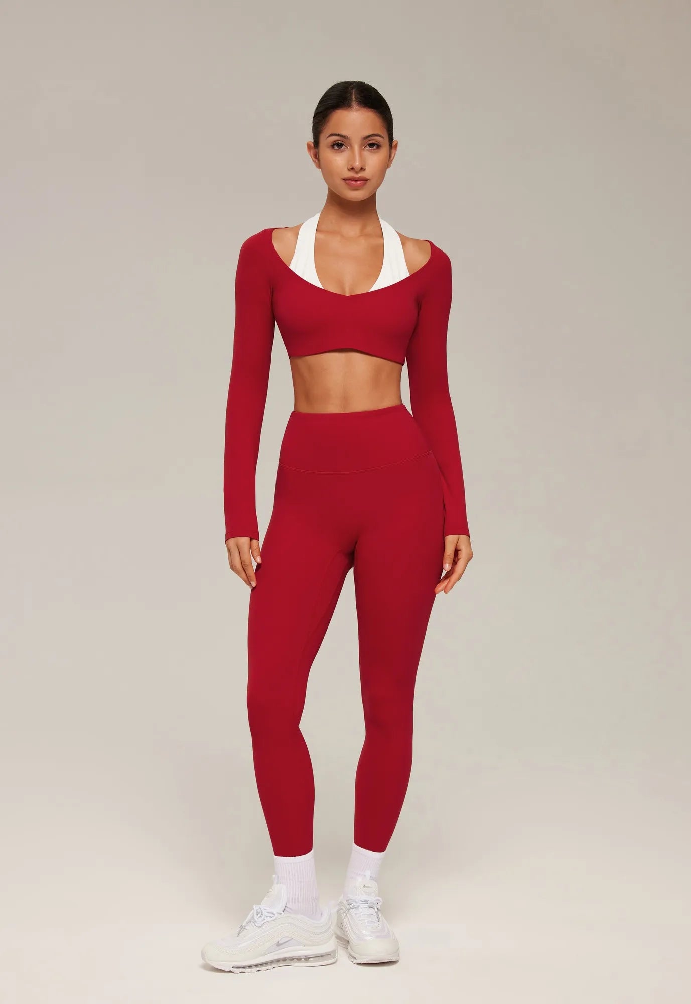 Double Layer Padded Pilates Workout Set-SUUKSESS-Red-White-XS-SUUKSESS