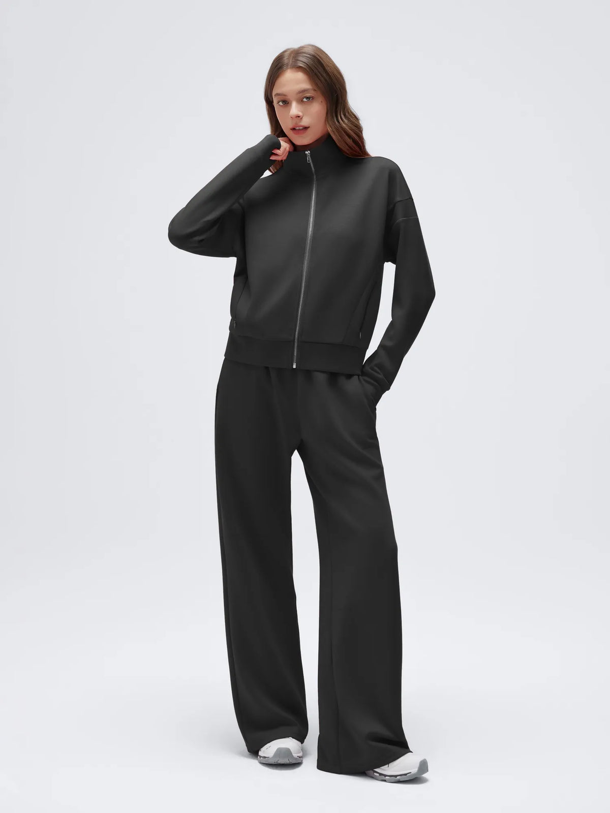 Zip up Top Leg Sweatpant 2 Piece Set