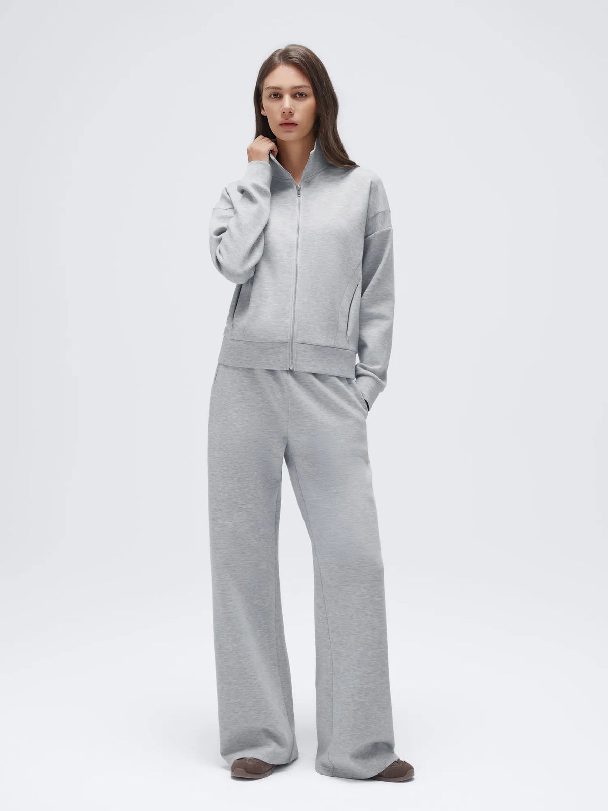 Zip up Top Leg Sweatpant 2 Piece Set