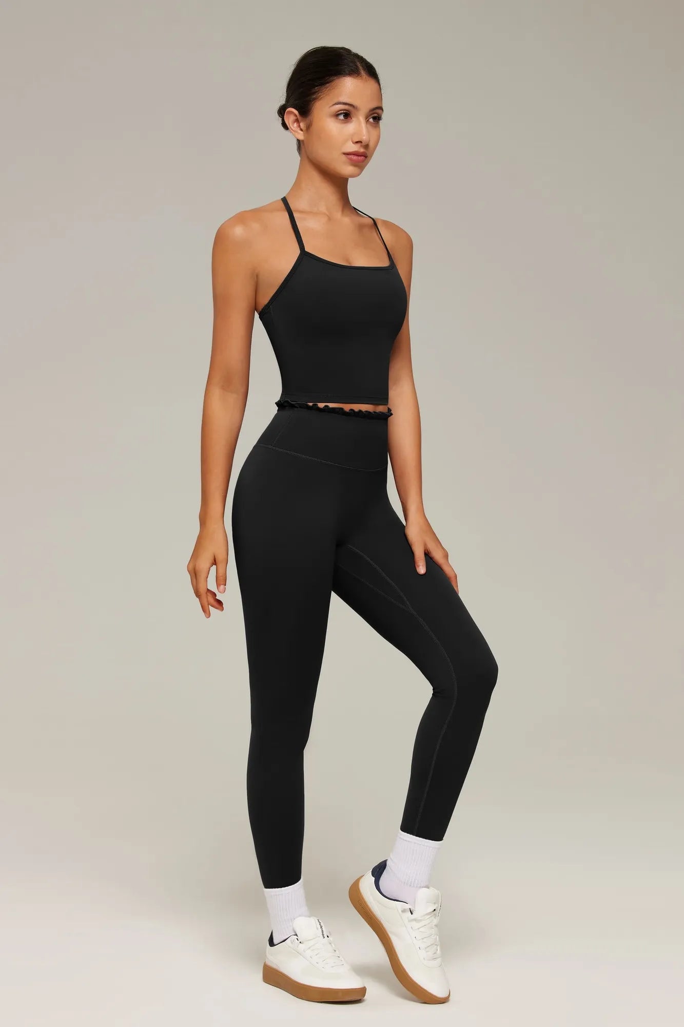 Y-Back Pilates Ruffle-Trim Workout Set-SUUKSESS-SUUKSESS