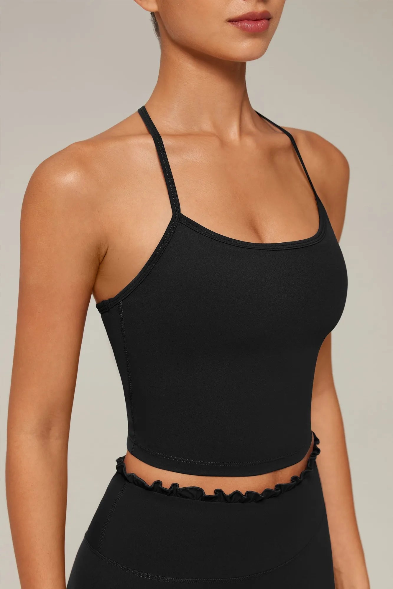Y-Back Pilates Ruffle-Trim Workout Set-SUUKSESS-SUUKSESS