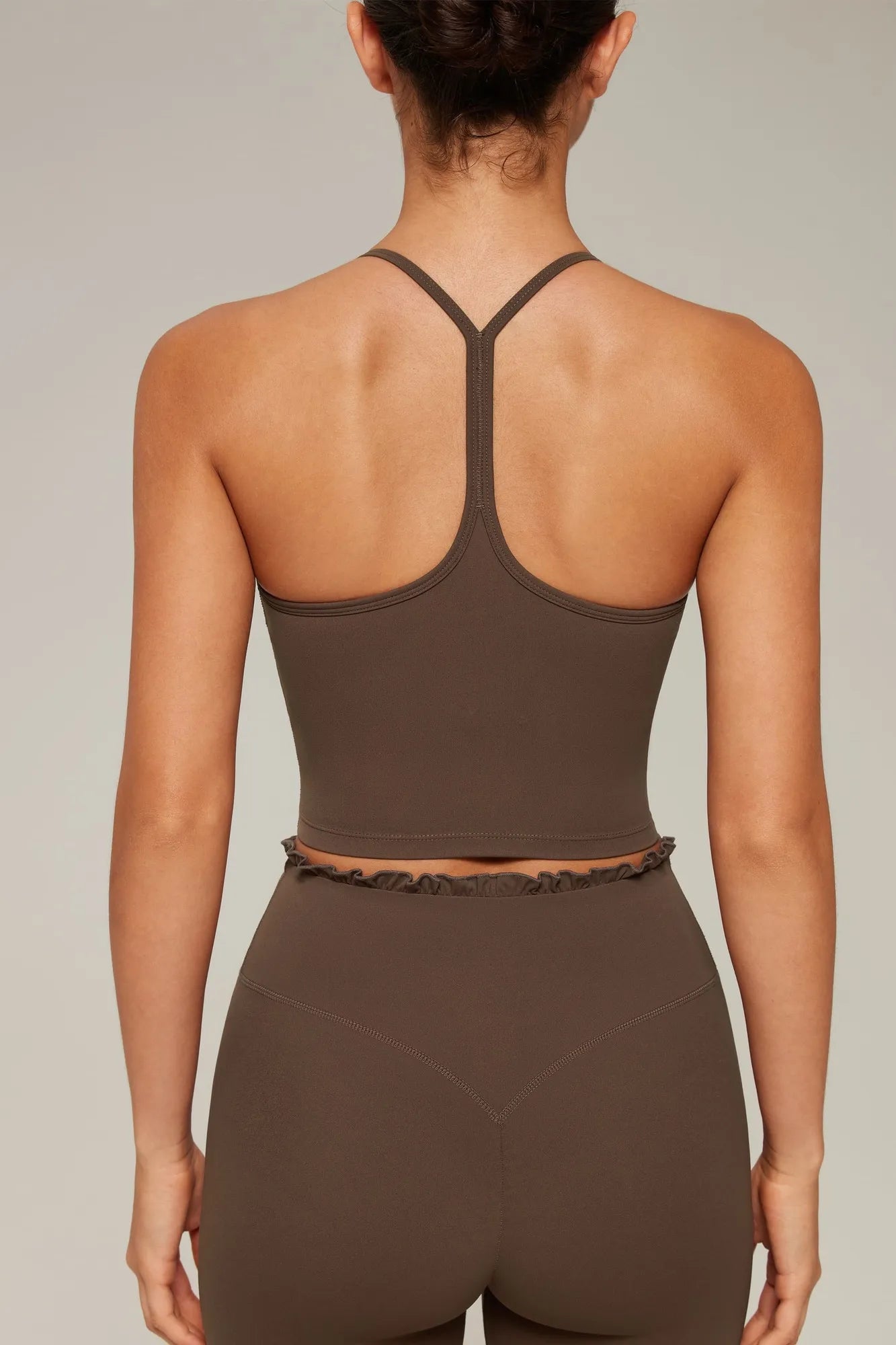 Y-Back Pilates Ruffle-Trim Workout Set-SUUKSESS-Dark Brown-XS-SUUKSESS