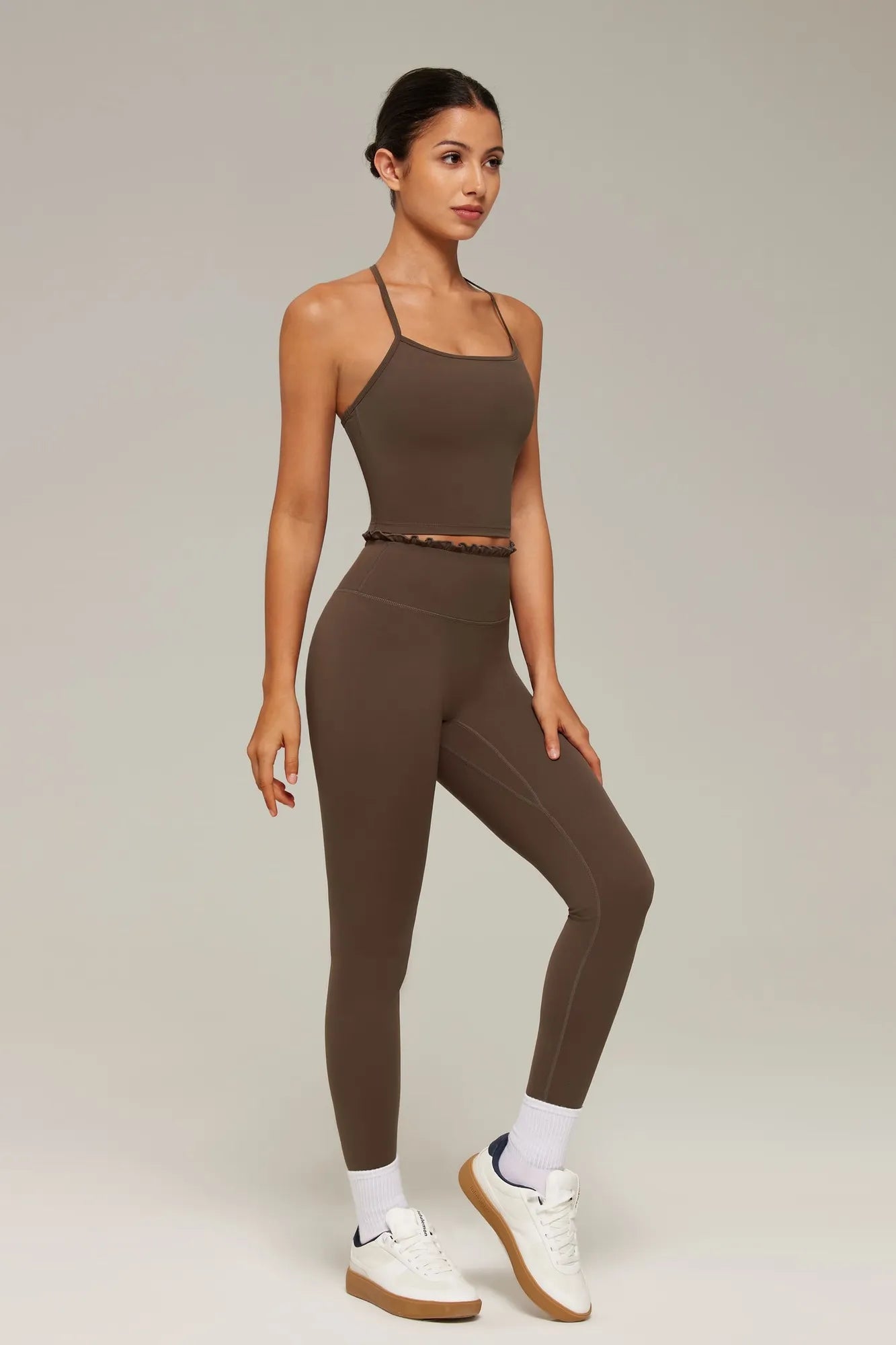 Y-Back Pilates Ruffle-Trim Workout Set-SUUKSESS-SUUKSESS