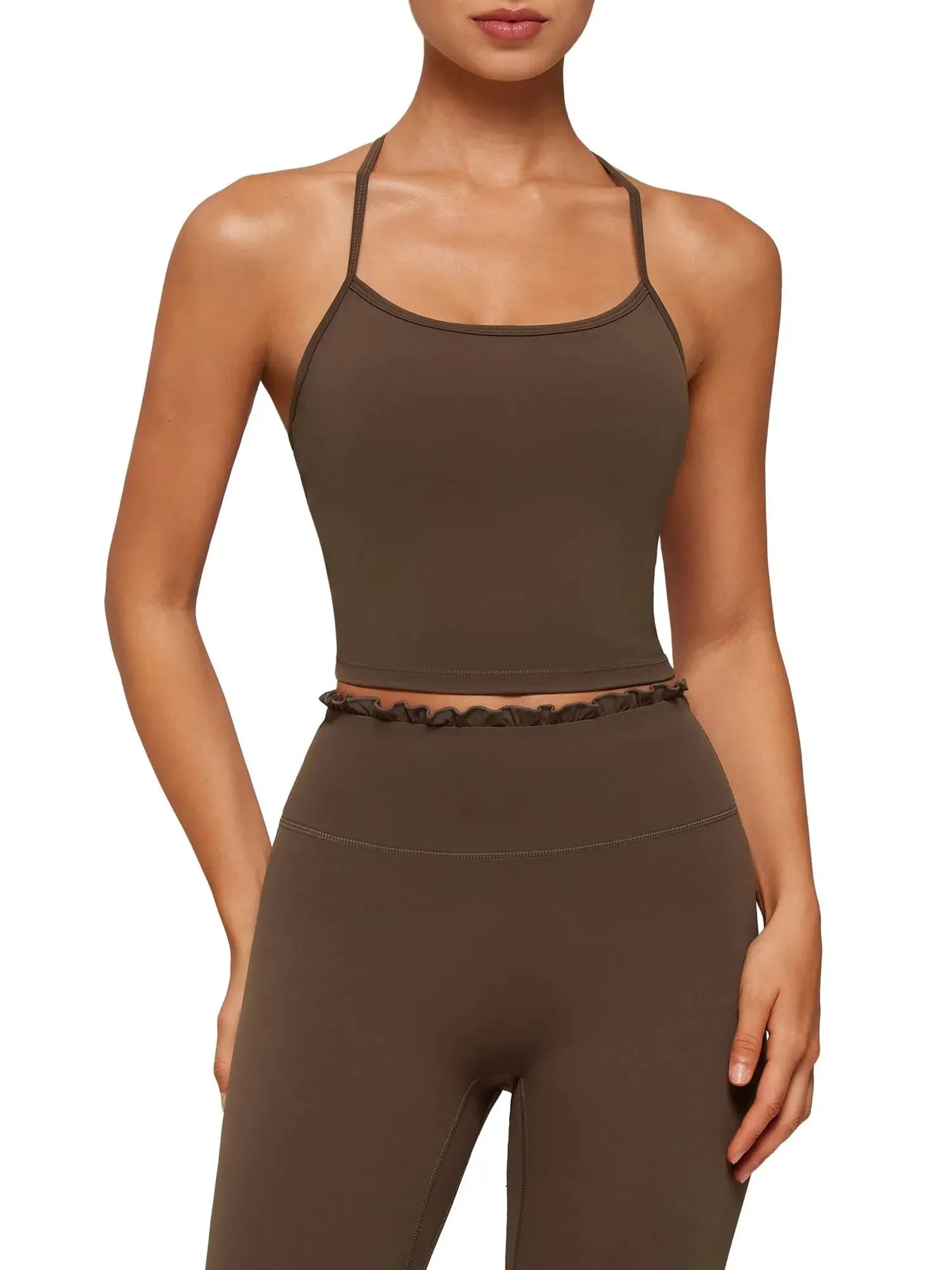Y-Back Pilates Ruffle-Trim Workout Set-SUUKSESS-SUUKSESS