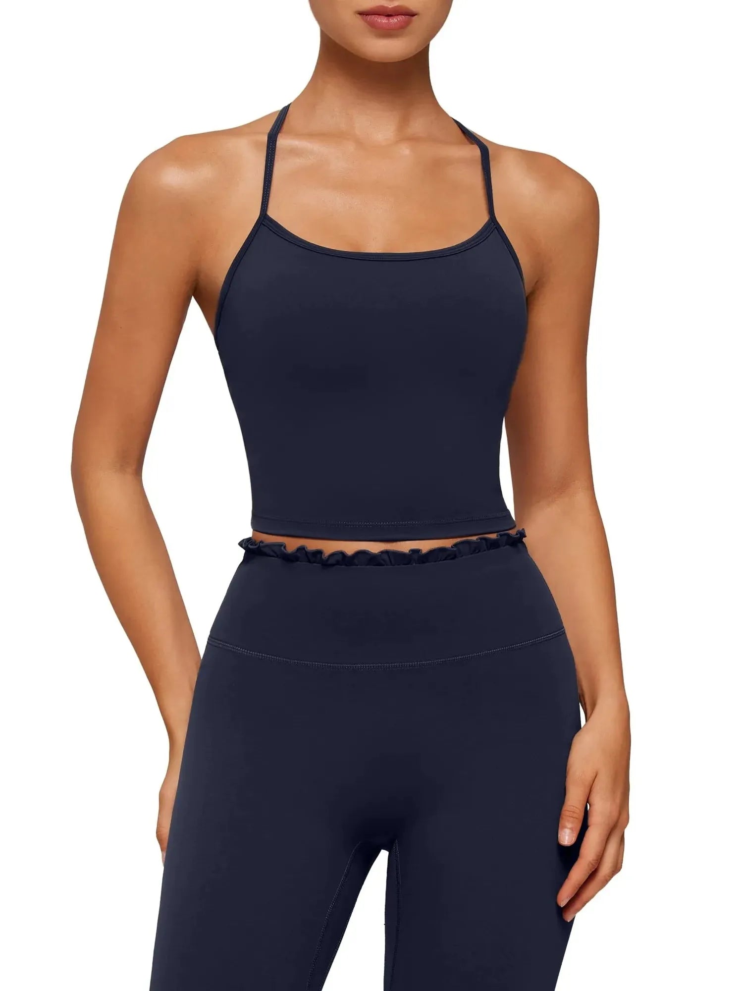 Y-Back Pilates Ruffle-Trim Workout Set-SUUKSESS-SUUKSESS