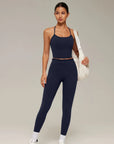 Y-Back Pilates Ruffle-Trim Workout Set-SUUKSESS-Navy-XS-SUUKSESS