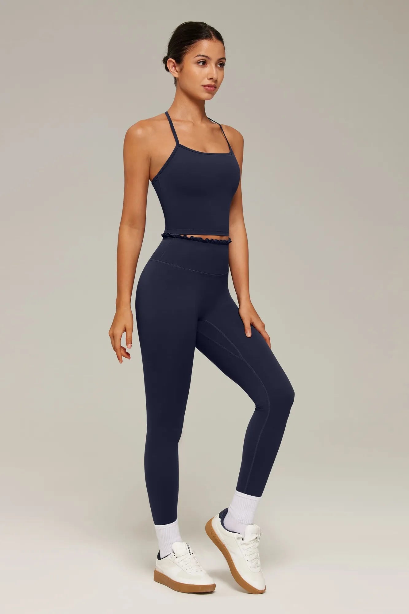 Y-Back Pilates Ruffle-Trim Workout Set-SUUKSESS-SUUKSESS