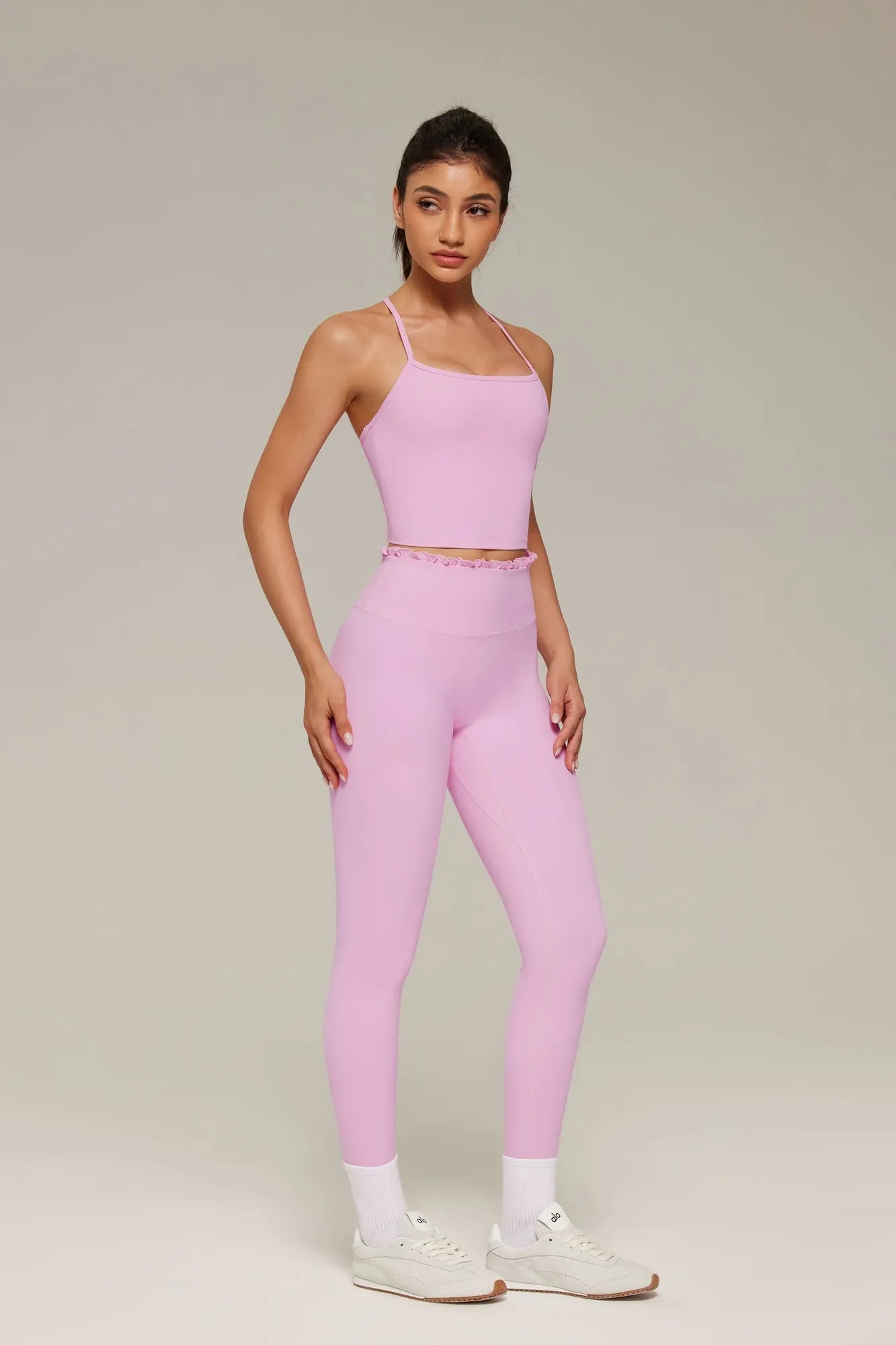 Y-Back Pilates Ruffle-Trim Workout Set-SUUKSESS-SUUKSESS