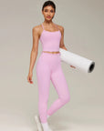 Y-Back Pilates Ruffle-Trim Workout Set-SUUKSESS-SUUKSESS