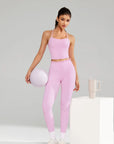 Y-Back Pilates Ruffle-Trim Workout Set-SUUKSESS-SUUKSESS