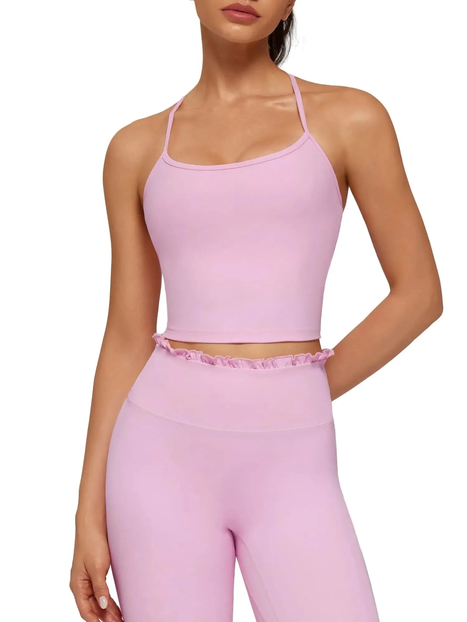 Y-Back Pilates Ruffle-Trim Workout Set-SUUKSESS-SUUKSESS