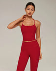 Y-Back Pilates Ruffle-Trim Workout Set-SUUKSESS-Wine-XS-SUUKSESS