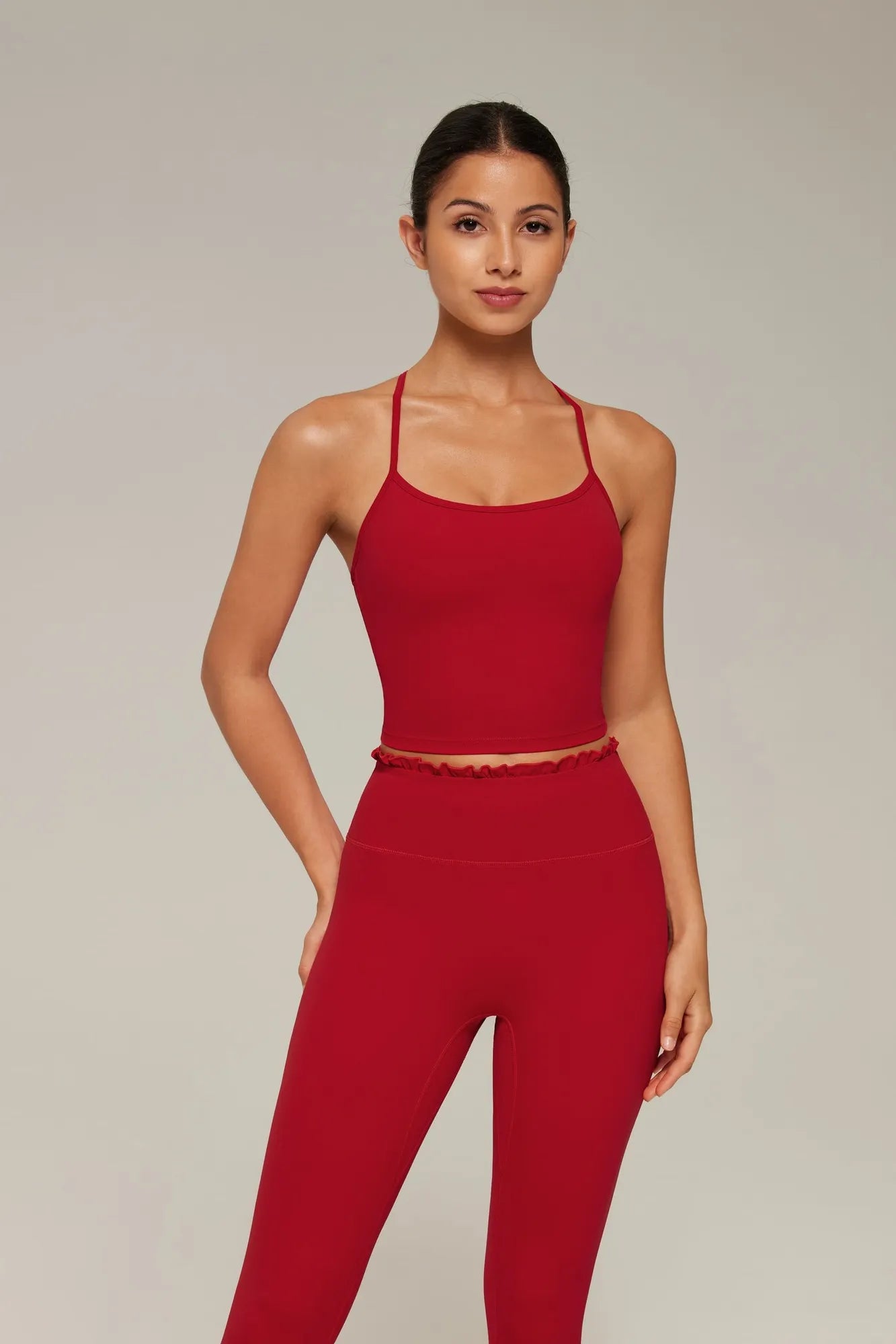 Y-Back Pilates Ruffle-Trim Workout Set-SUUKSESS-SUUKSESS