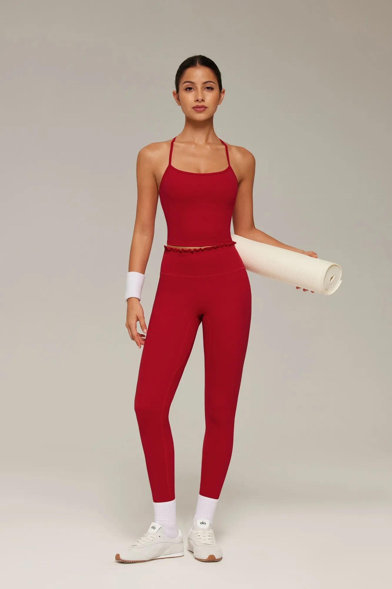 Y-Back Pilates Ruffle-Trim Workout Set-SUUKSESS-SUUKSESS