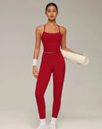 Y-Back Pilates Ruffle-Trim Workout Set-SUUKSESS-SUUKSESS