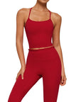 Y-Back Pilates Ruffle-Trim Workout Set-SUUKSESS-SUUKSESS