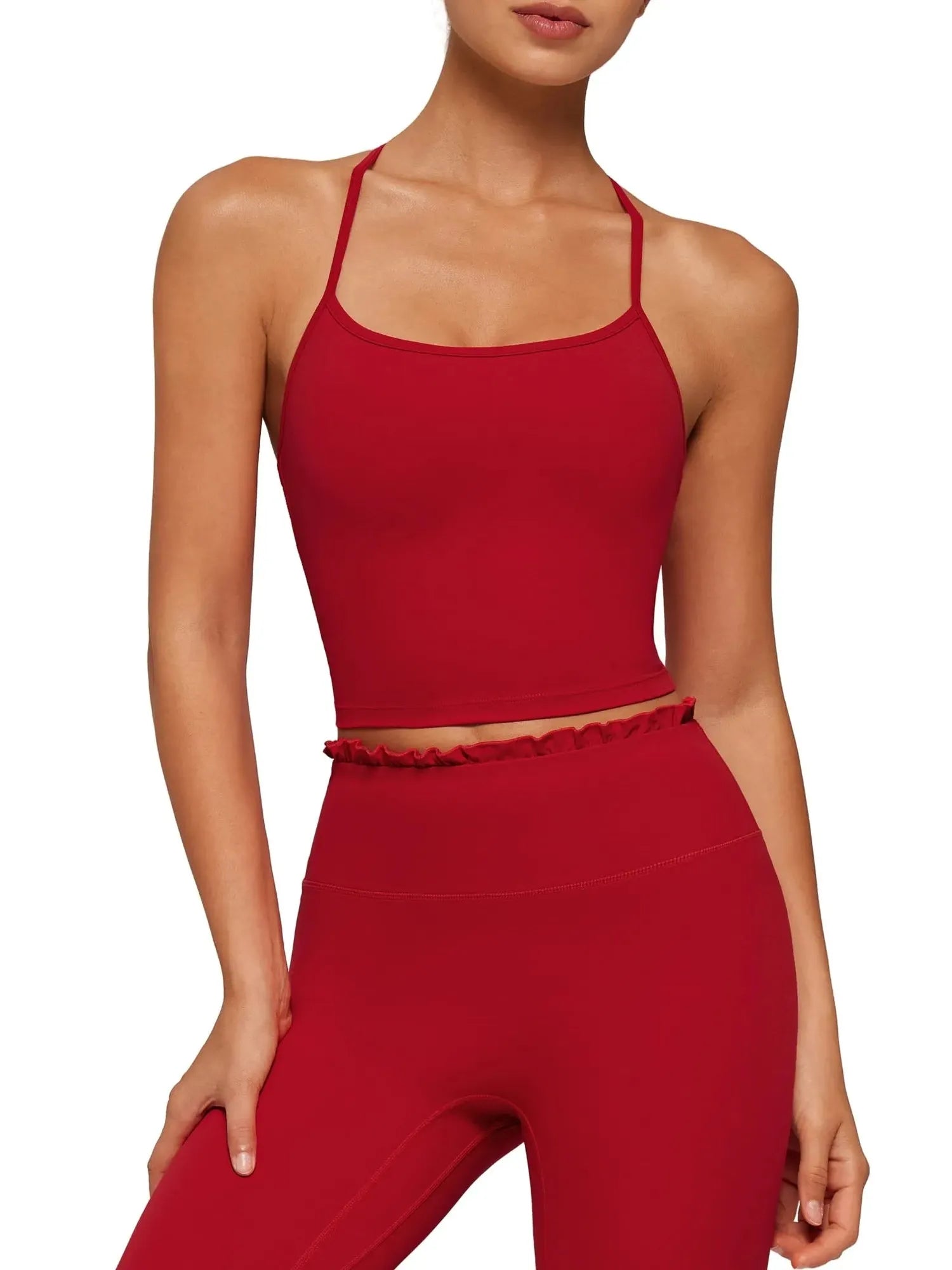 Y-Back Pilates Ruffle-Trim Workout Set-SUUKSESS-SUUKSESS